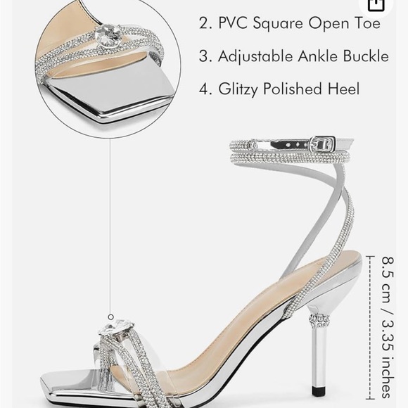 Women’s Rhinestone Strappy Clear Heel Square Toe Shoes Size 8 - Picture 3 of 5